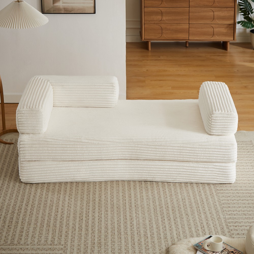 Beige Corduroy Loveseat Sofa, Plush Cloud Couch Design w/ No Assembly, Free Ship