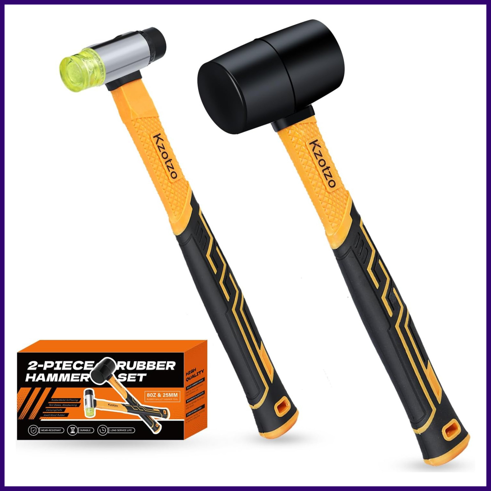 2PC Rubber Mallet Hammer Set 8oz Soft Double Face Fiberglass Handle Shockproof
