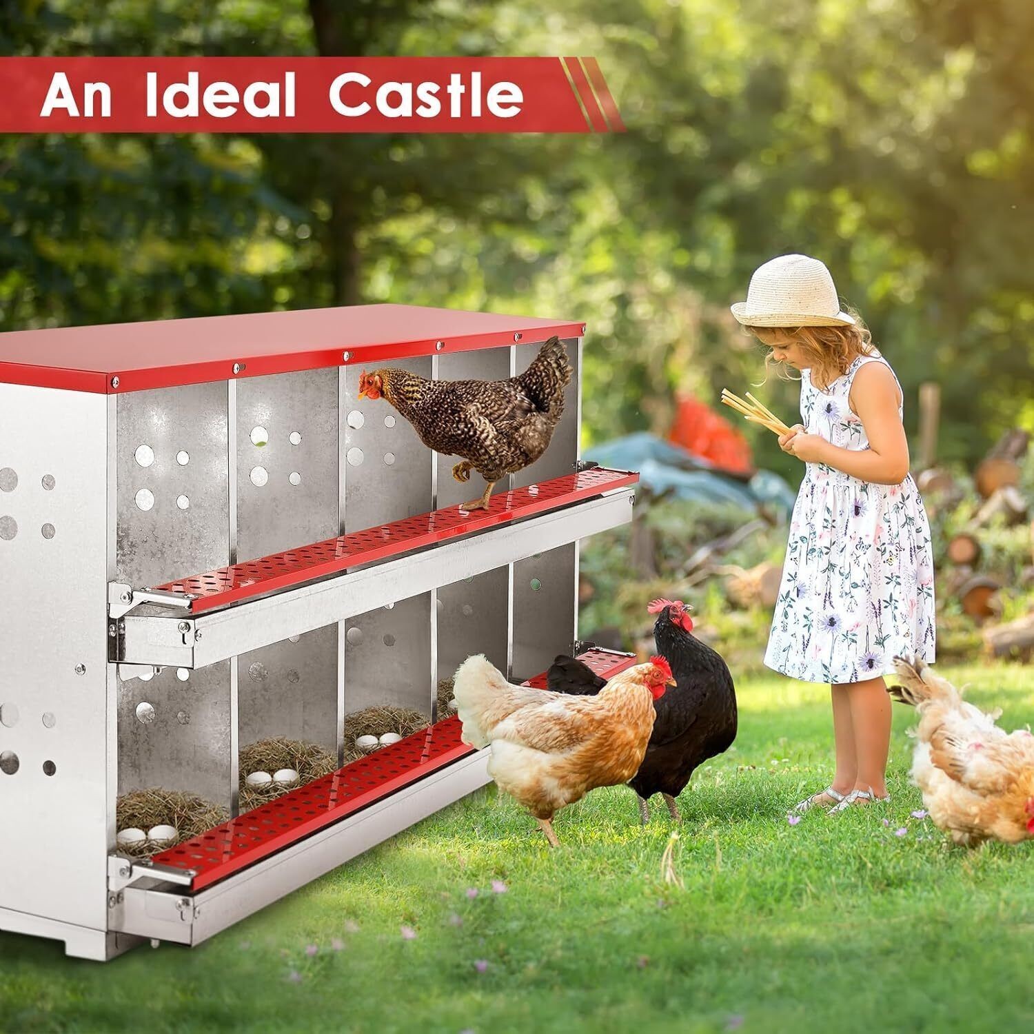 10 Hole Chicken Nesting Boxes Chicken Egg Laying Box with Rollout Egg Collection