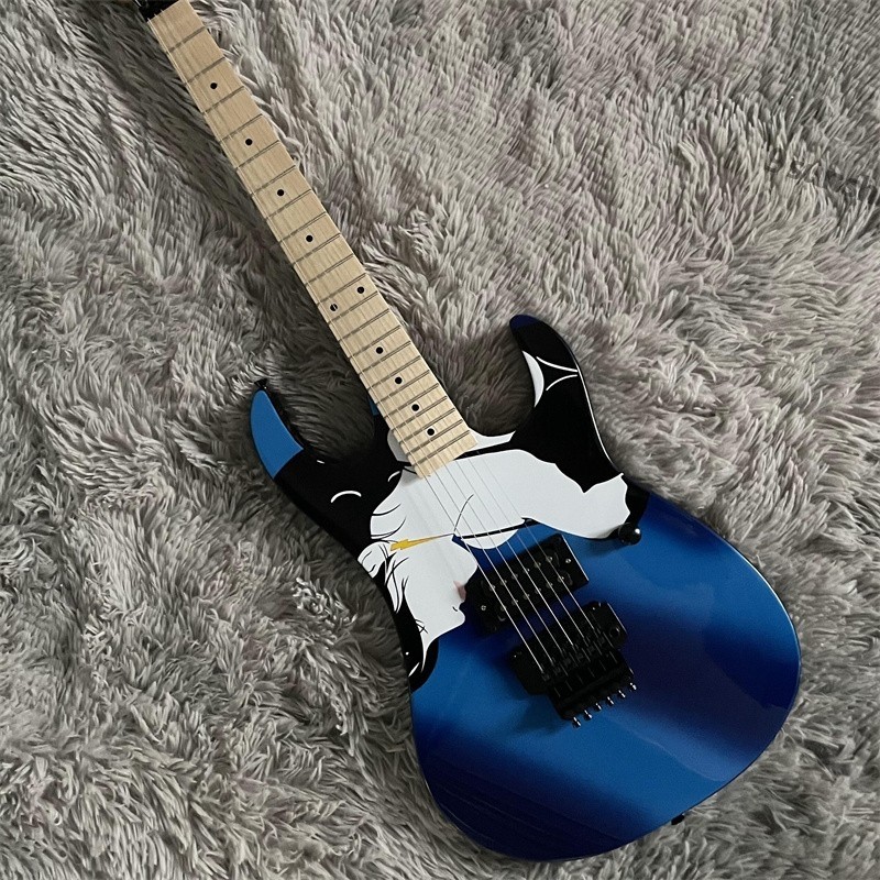 Unbrand 22 Fret Blue top Electric Guitar H Pickup FR Bridge maple neck fast