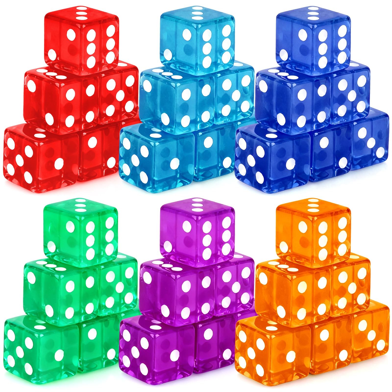 36 Piece 19mm Casino Style Craps Dice Sets Acrylic Translucent D6 Dice Bulk S
