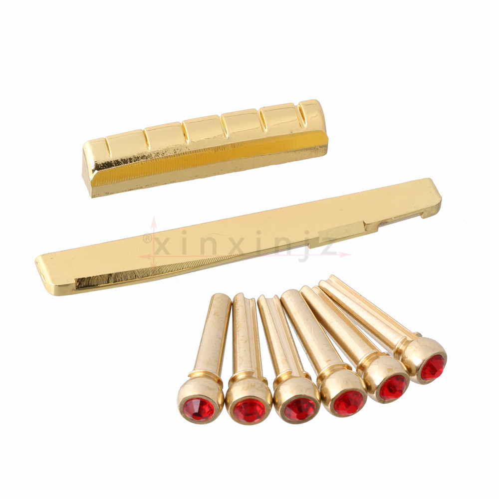 Set Brass Acoustic Guitar Bridge Pins 72mm Saddle Nut Brass Material Red