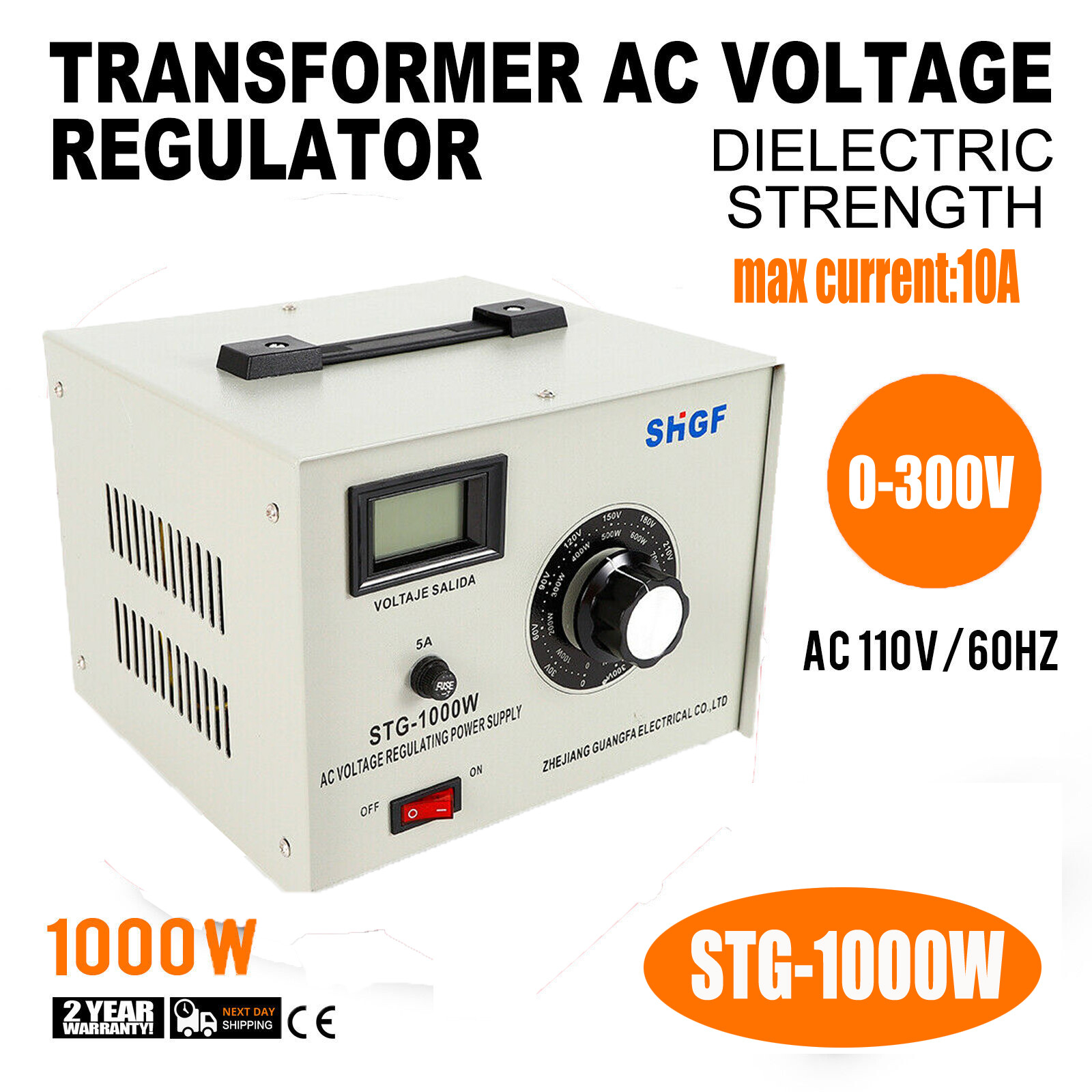 AC Voltage Regulator 0-300V 1000W Power Supply Autotransformer Variac Variable