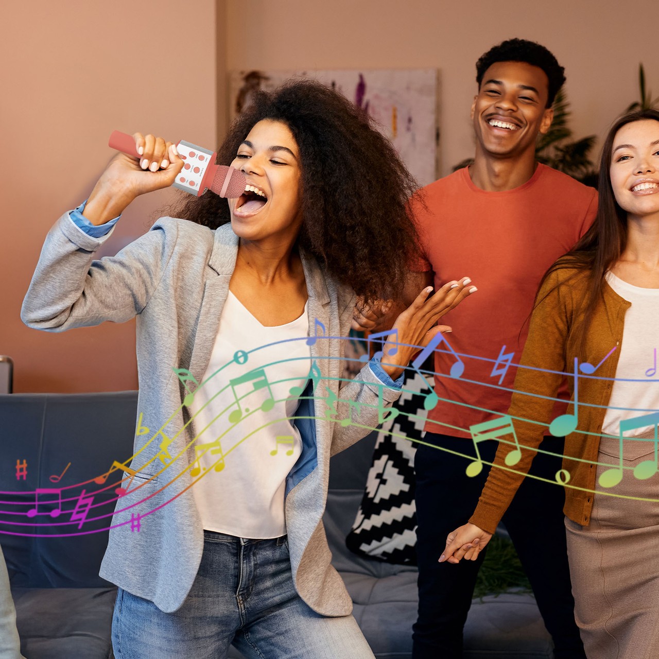 Laser Karaoke Microphone Sunset Coral Bluetooth Speaker Portable