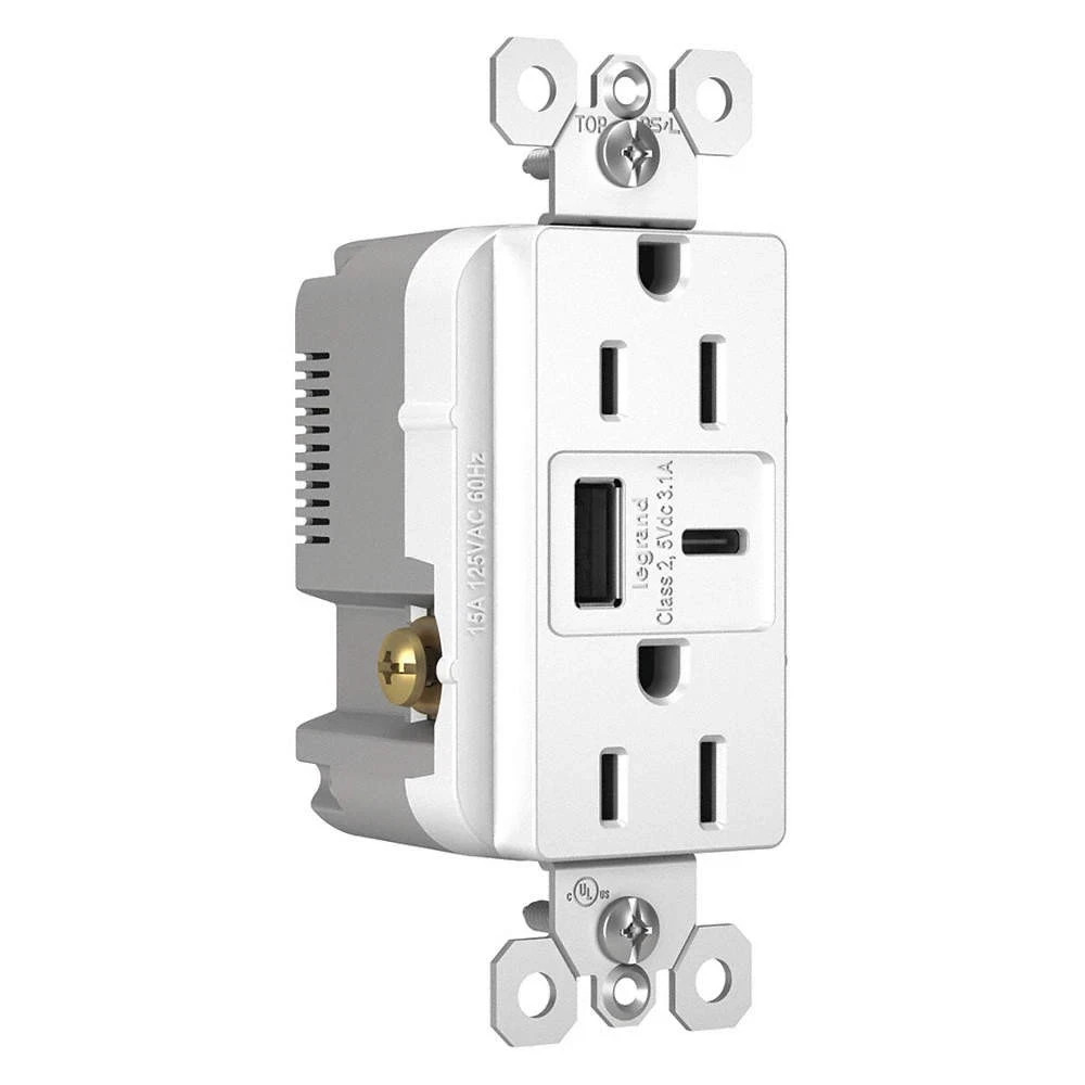 NEW LEGRAND R26USBACW USB Charger Recept,15 A,White,Type A/C 56FM99