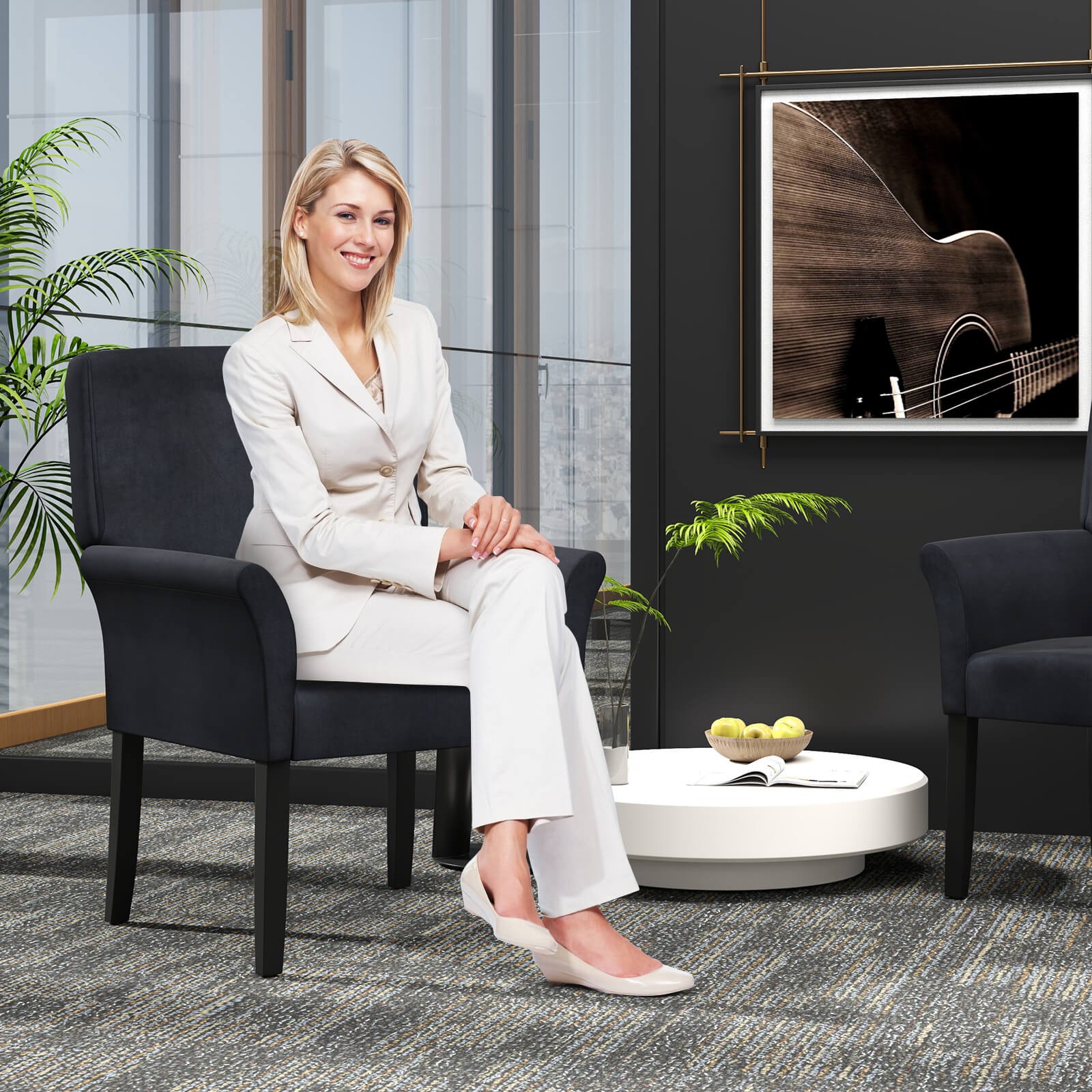 Set of 2 Velvet Executive Guest Chair Waiting Room Arm Chair w/Rubber Wood Legs