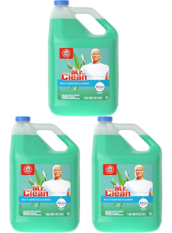 Set of 3 Mr Clean Liquid All Purpose Cleaner w/ Febreze Meadows Rain 128 Oz NEW