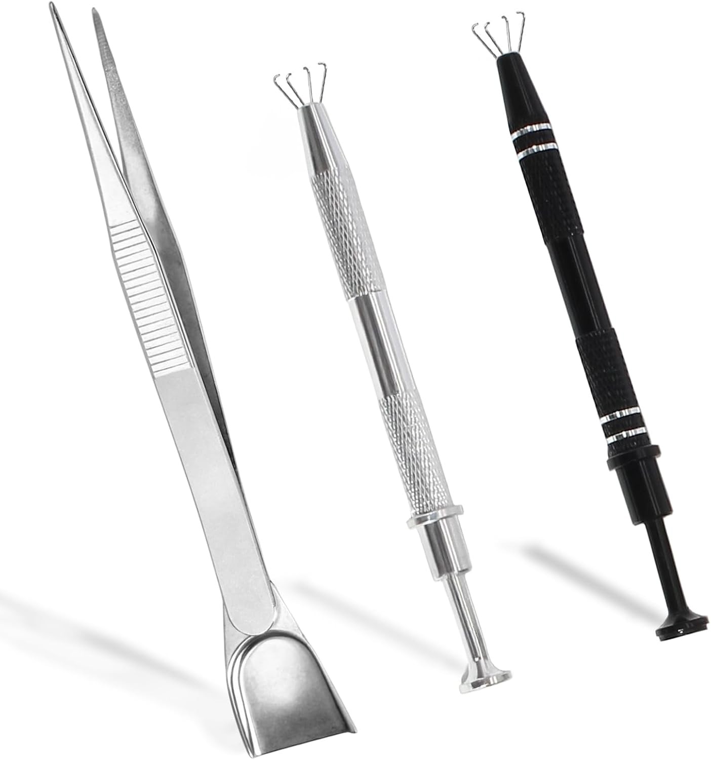 3 Pcs Grabber Tool Holder Set Stainless Steel 4 Claw Diamond Tweezers Pickup