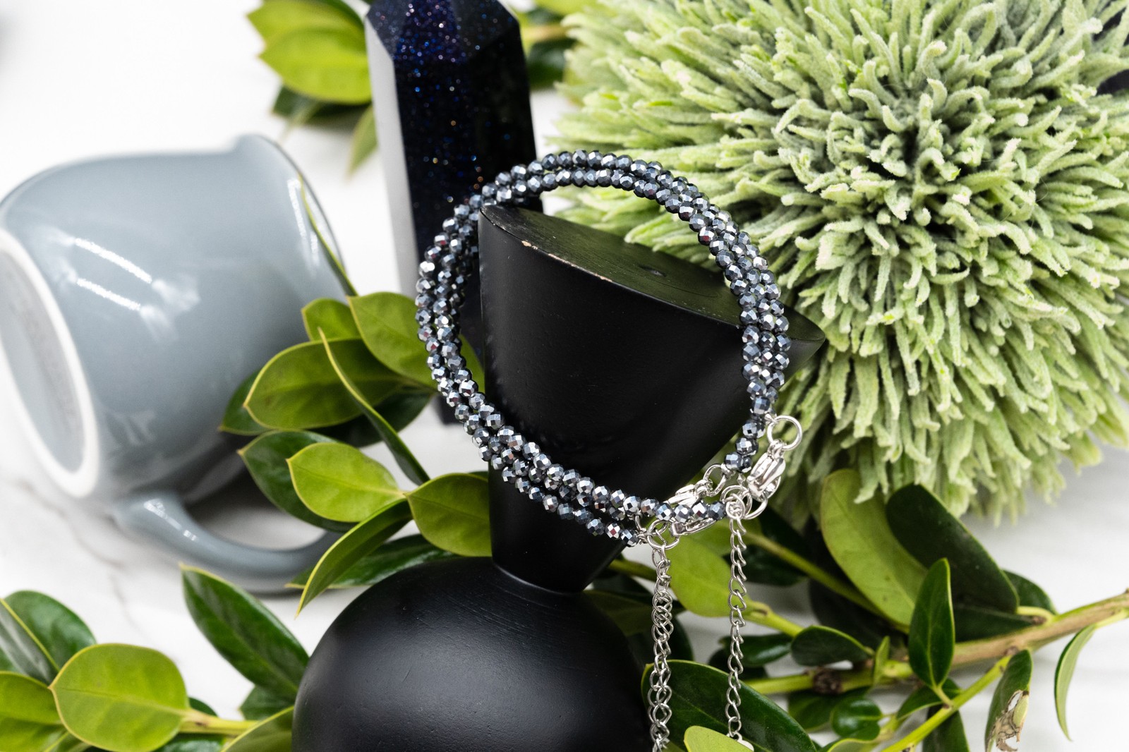 Hematite Crystal Sparkling Faceted Seed Beads Crystal Bracelet