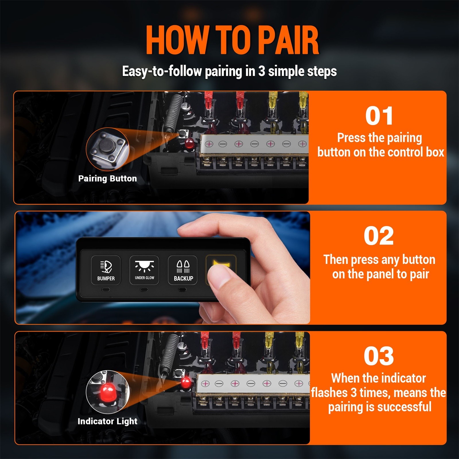 4 Gang Wireless Switch Panel Led Light Bar Remote Control Relay System Box