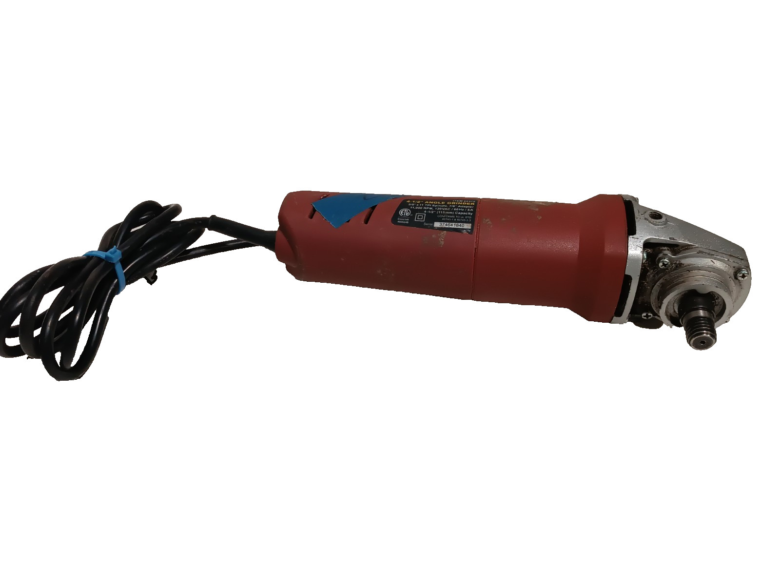 Chicago Electric 60372 4.5" corded angle grinder, 7/8" adapter, 11000RPM, 120VAC