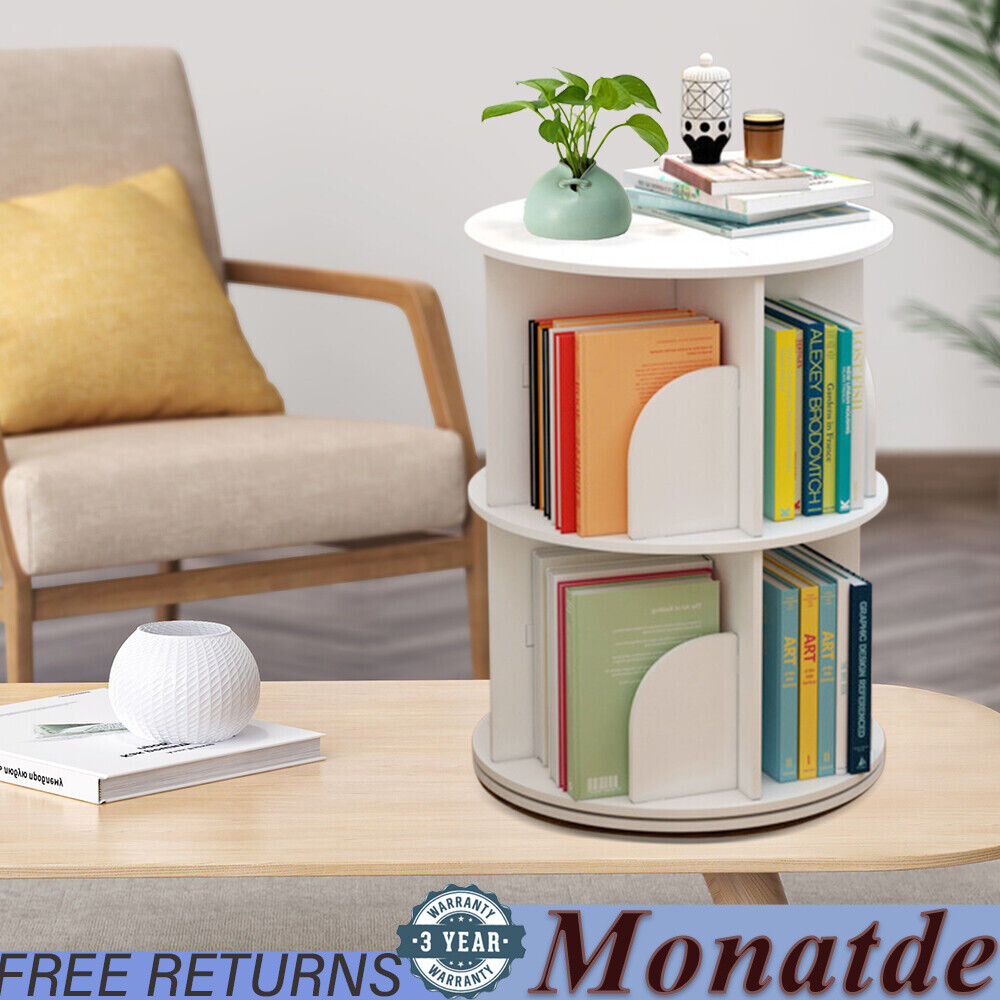 360° 2-Layer Rotating Bookshelf Bookcase,Freestanding Storage Shelf Display Rack
