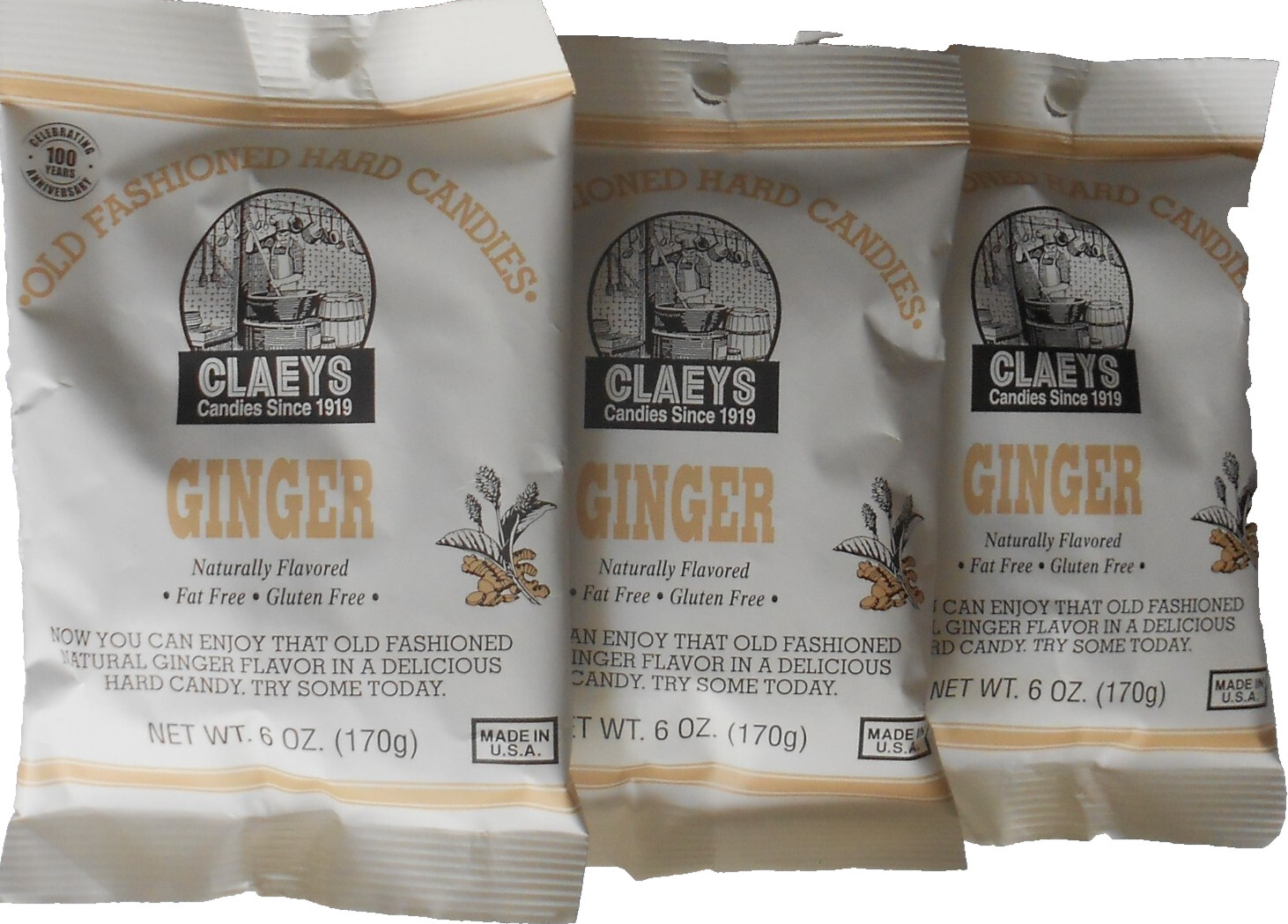 Claeys Old Fashioned Ginger Flavor Hard Candy 1 lot 3-6oz Bags (170g)