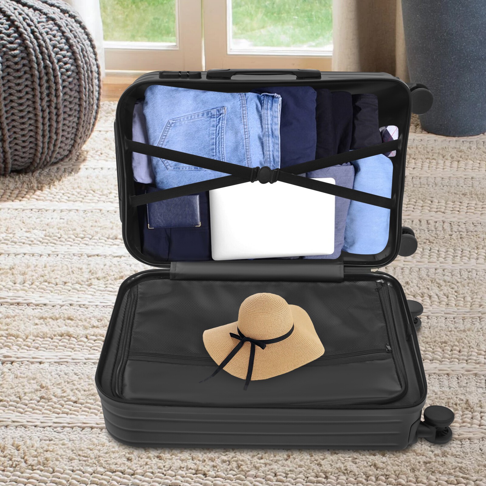 24" Travel Luggage Suitcase with USB Port, Cup Holder & Password Lock