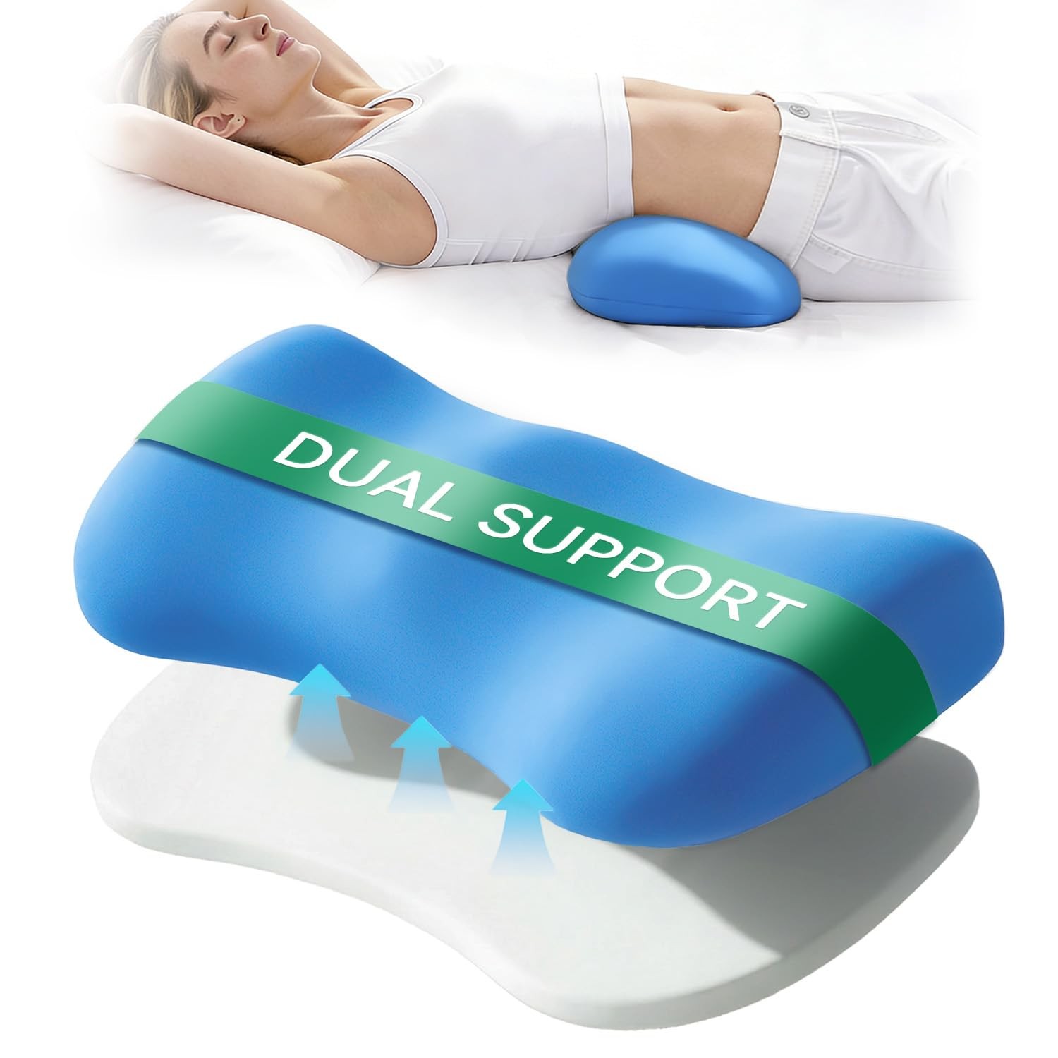 Adjustable Height Lumbar Support Pillow for 23.6 x 9.8 x 3.3 Inch, Blue