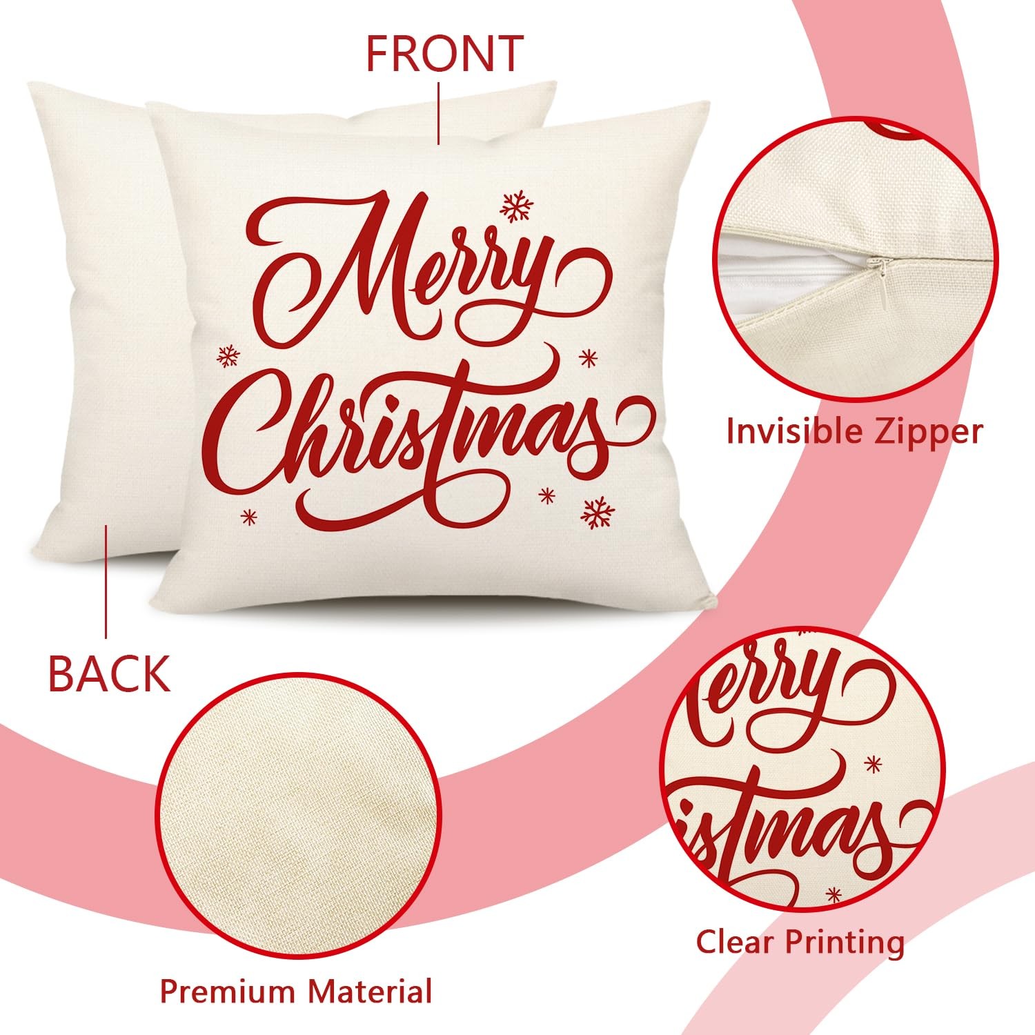 4TH Emotion Red Christmas Pillow Covers 18x18 Set 18" x (Pack of 4),