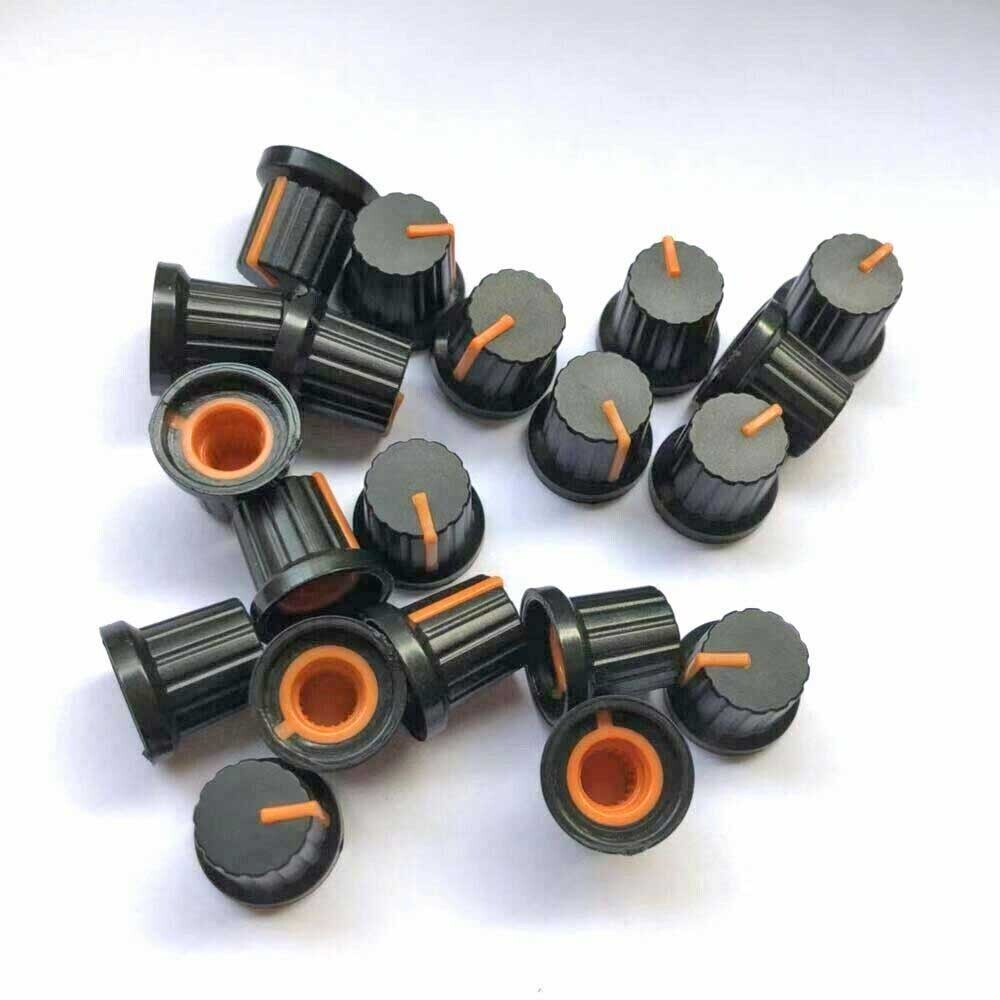 60PCS 6mm Shaft Hole Plastic Threaded Knurled Potentiometer Knobs Cap KIT 15*15