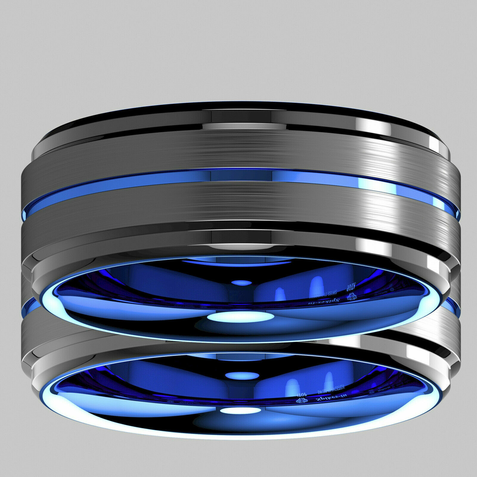 8mm Tungsten Carbide Men's Ring Thin Blue Line Black Brushed Wedding Band