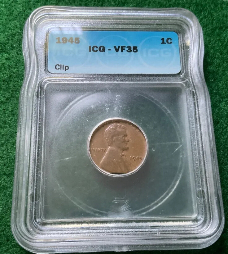 1945 clipped planchet cent , graded vf35 - TD5