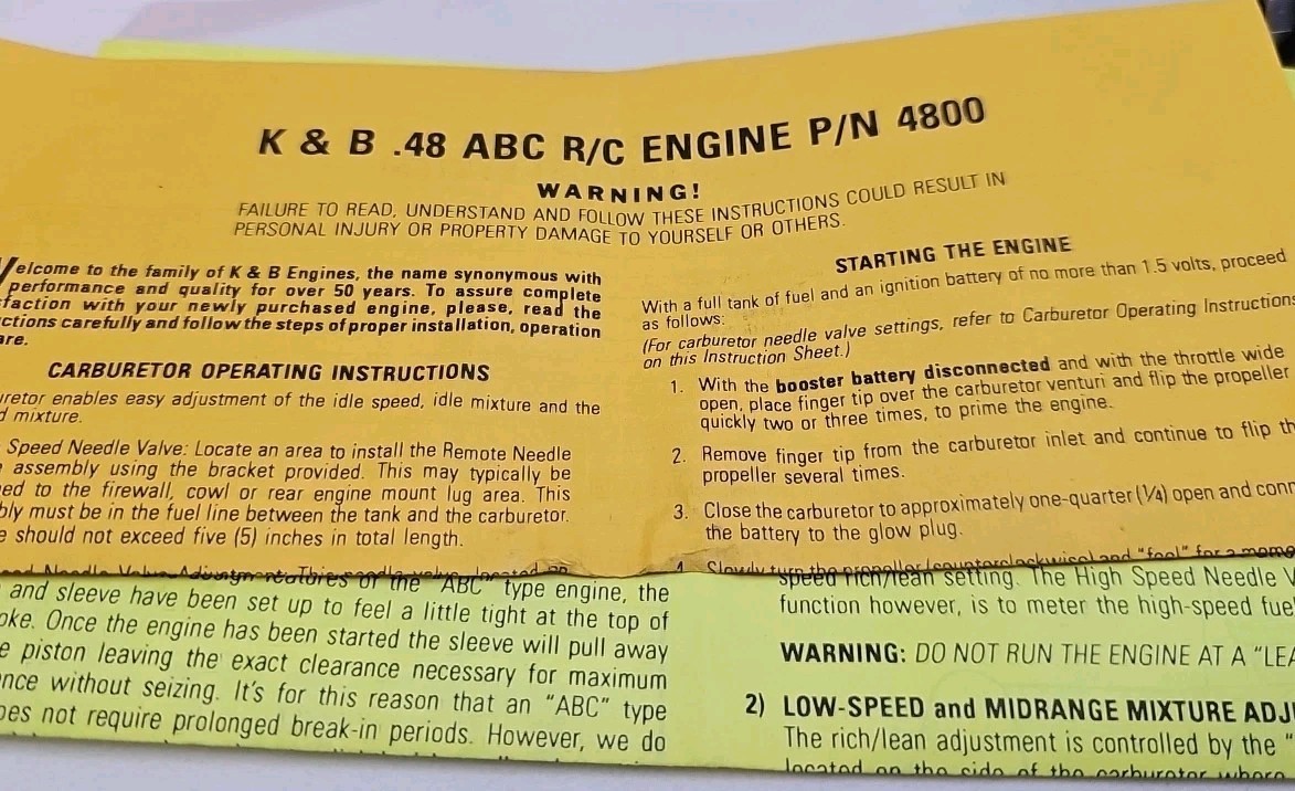 NIB K&B Screaming 48 Gold R/c Model Airplane Engine