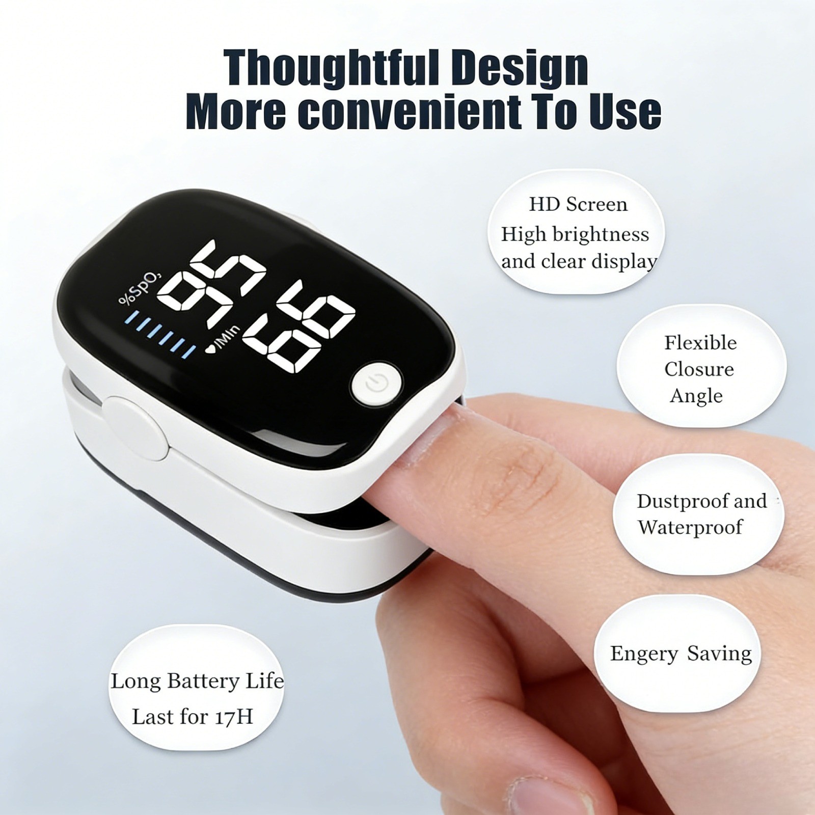 Portable Fingertip Oxygen Monitor Accurate SpO2 Heart Rate PI Meter For Adults
