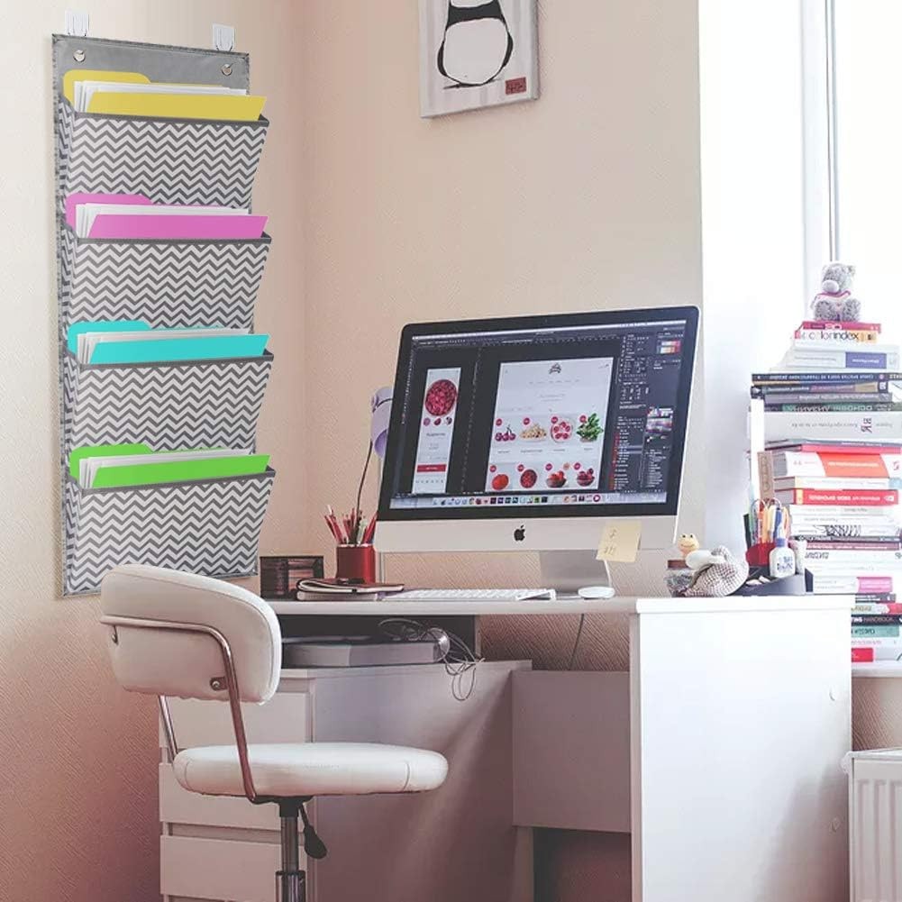Eamay Wall Mount/Over Door File Hanging Storage Organizer - 4 Large Document ...