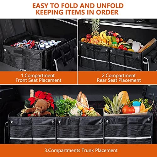 Car Trunk Organizer with Insulated Cooler Bag, Foldable & Waterproof Black