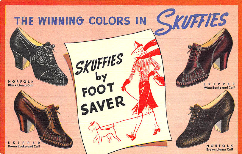 Detroit MI Healy Shoe Shops Skuffies by Foot Saver Curt Teich Linen Postcard