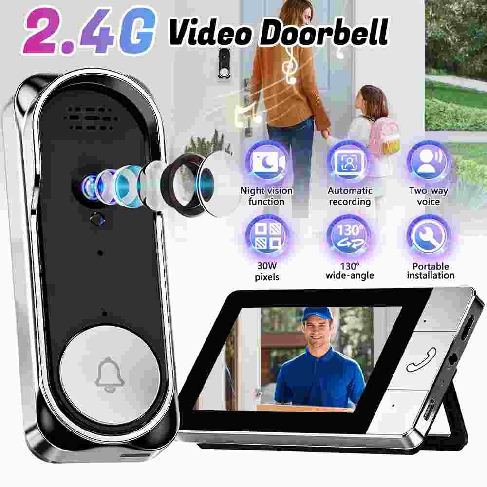 2.4G Wireless Video Doorbell Intercom 4.3"Monitor Two-Way Audio Door Bell Camera