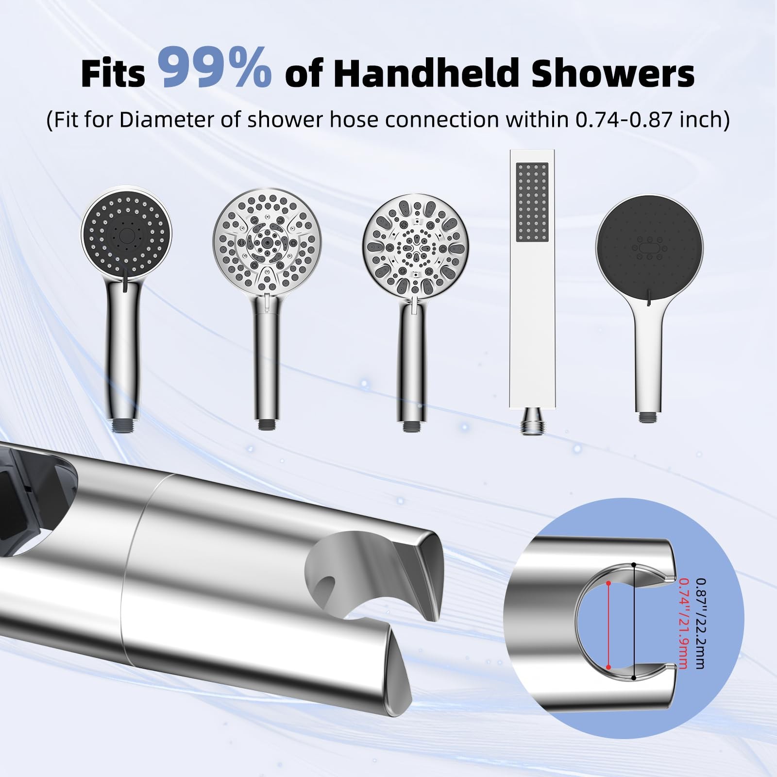 Adjustable Shower Head Holder for Slide Bar, Universal Handheld Bracket, Chrome