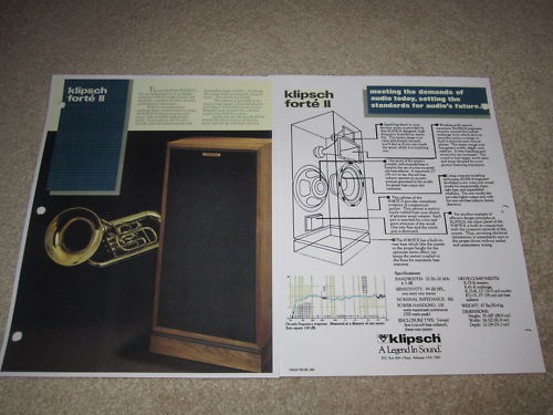 Klipsch Forte II Speaker Ad, 1989, 2 pages, Article, Info & Specs, Classic horns