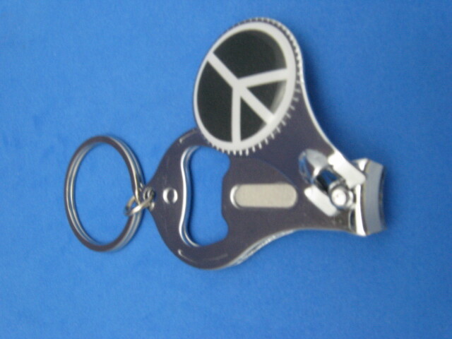 PEACE SIGN INSIGNIA KEY RING NAIL CLIPPER BOTTLE OPENER #237