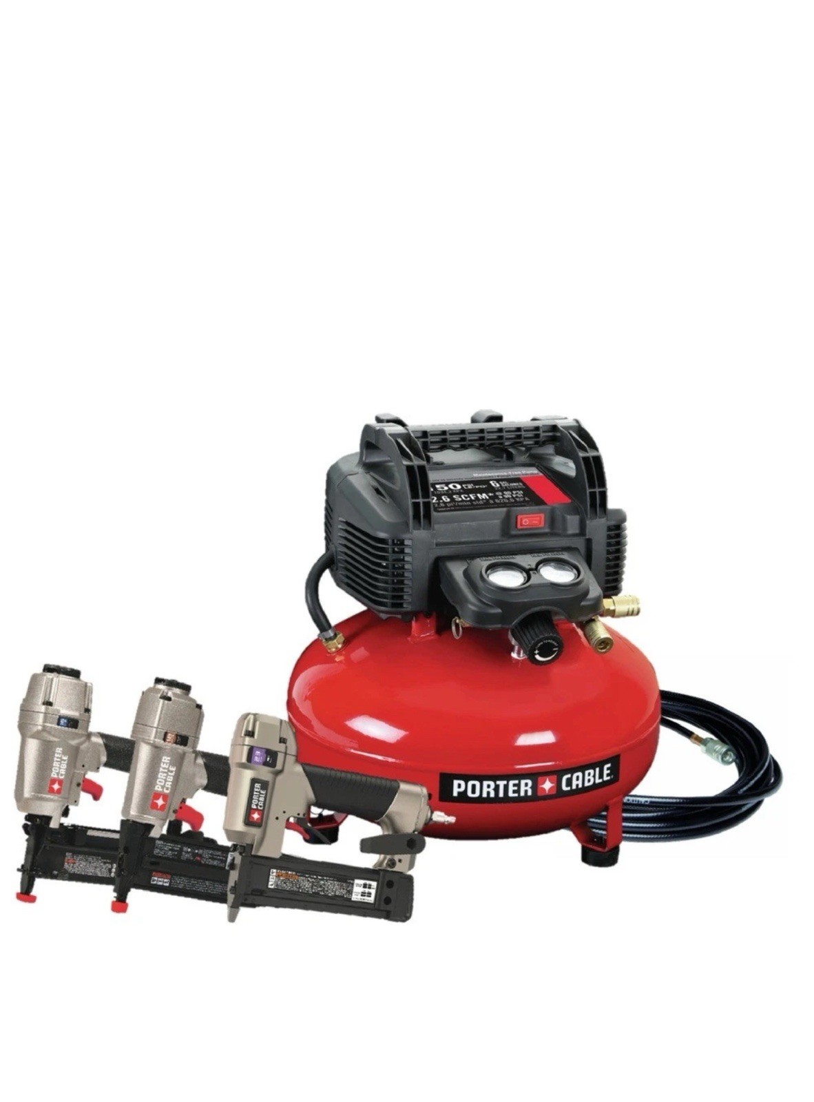 Porter-Cable PXCM3KIT 6 gal 150 PSI Pancake Air Compressor w/ 3-Nailer Kit Used