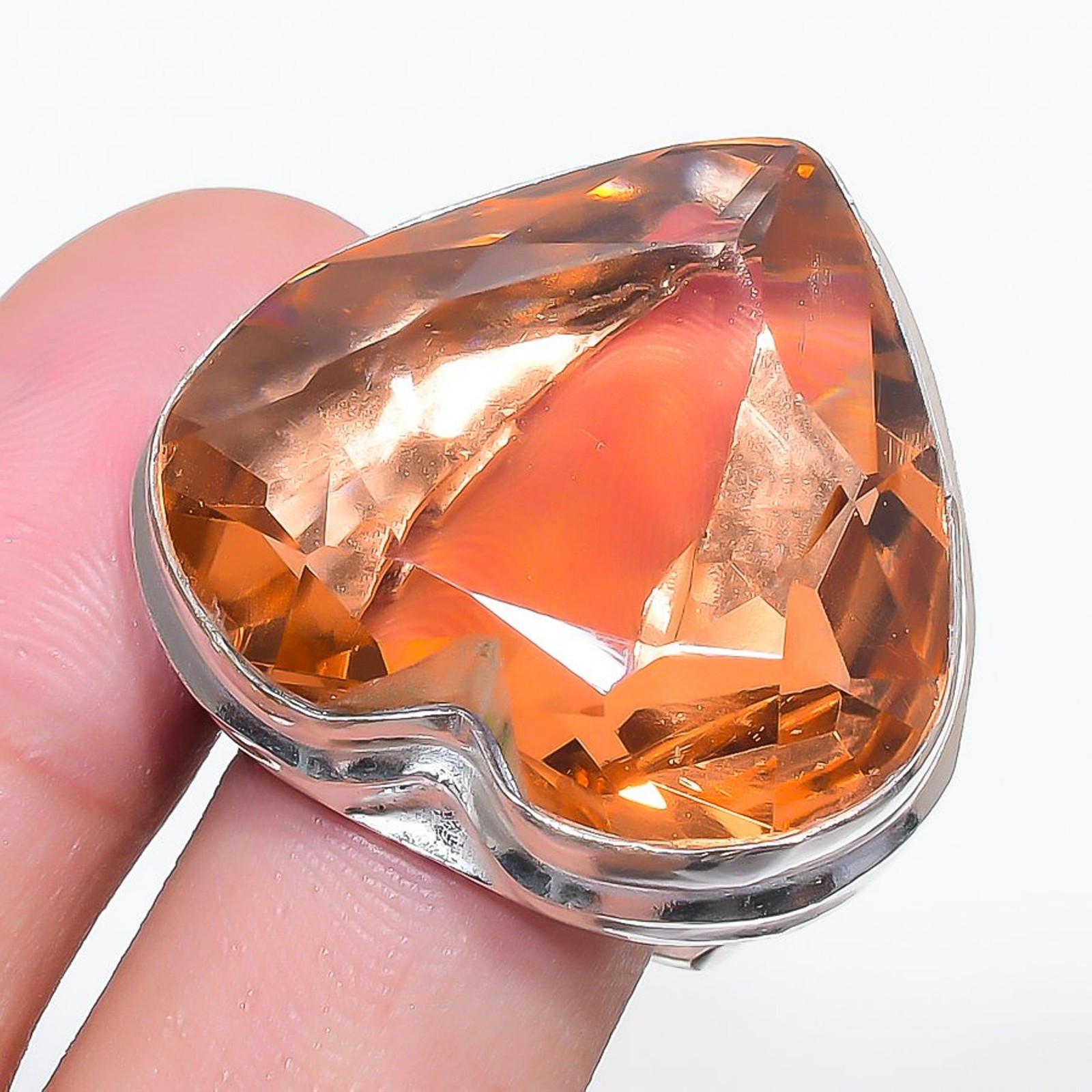 Morganite Heart Shape Gemstone Adjustable Ring Statement Handmade Unique Jewelry