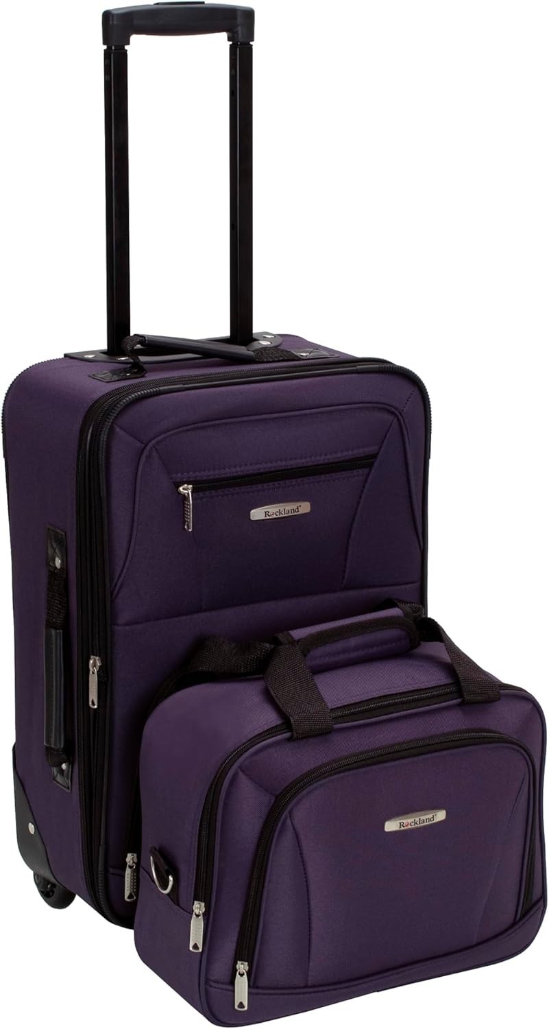 Rockland 2 Piece Expandable Softside Luggage Set Carry On Tote Bag Purple