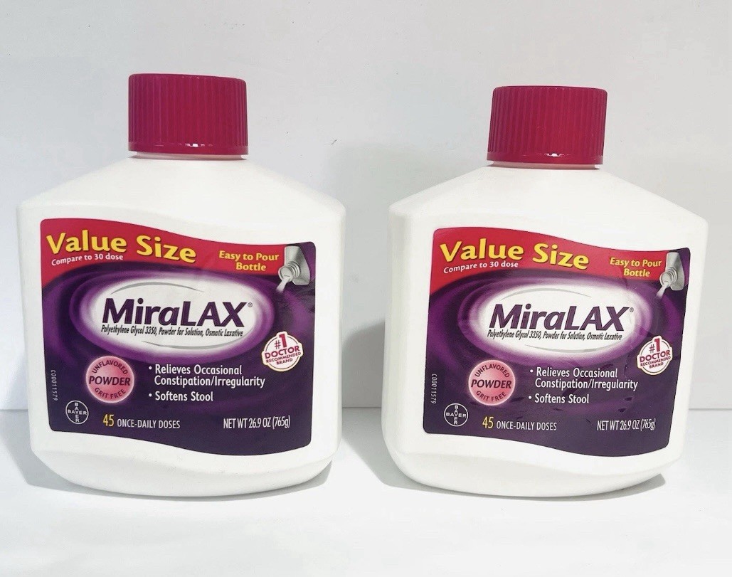 2 Pack MiraLAX Laxative Powder 90 Days Supply-26.9oz Each- Value Size-Exp: 08/28