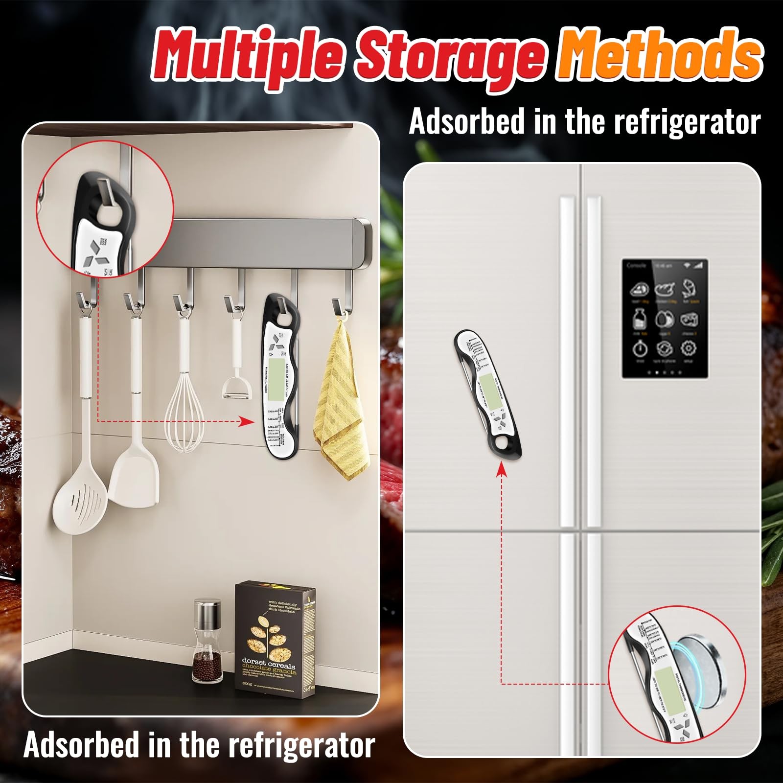 Meat Thermometer, IP67 Waterproof Digital Meat Thermometer with Backlight, Ho...