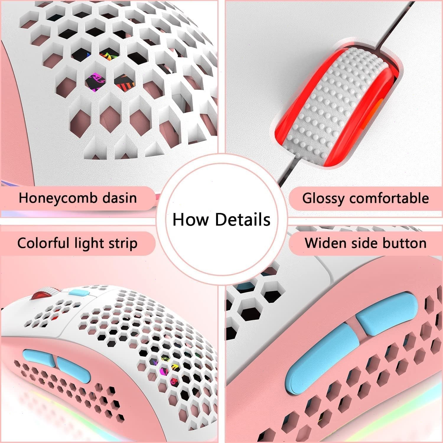 PINK UK RGB Backlit USB Wired Optical Gaming Mouse for PC Computer 6400 DPI