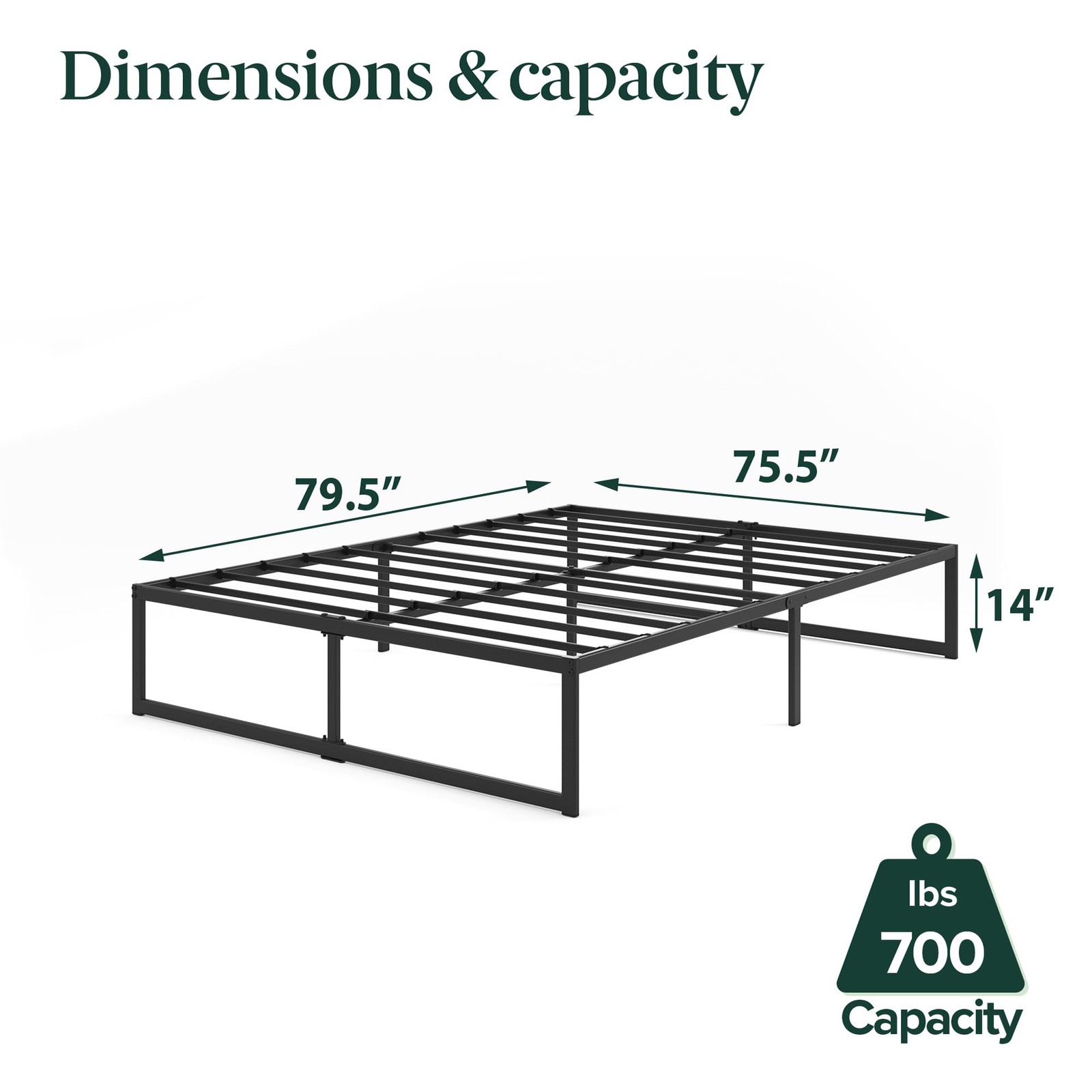 14 Inch King Size Platform Bed Frame Steel Slat Support Black Eco Friendly
