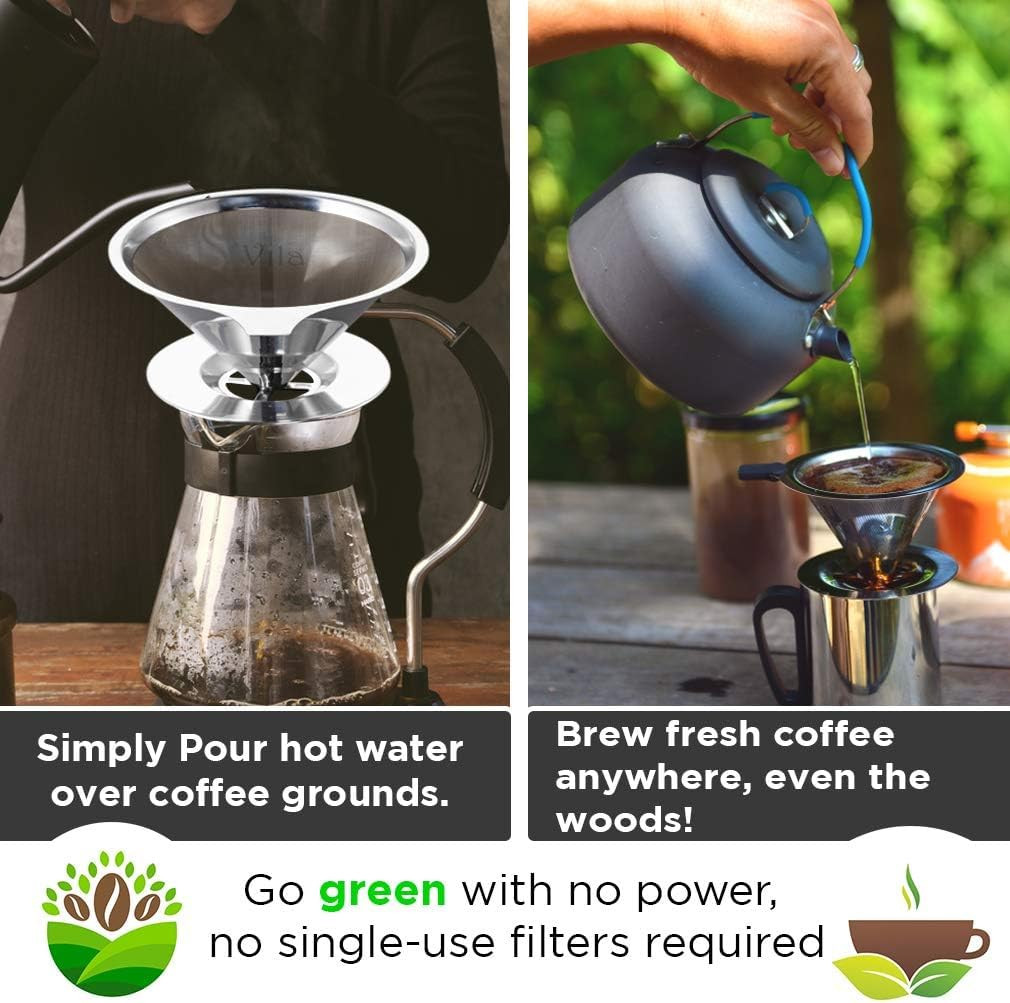 Coffee Filter, Fine Mesh Coffee Maker, Stainless Steel Pour over Coffee Dripper,