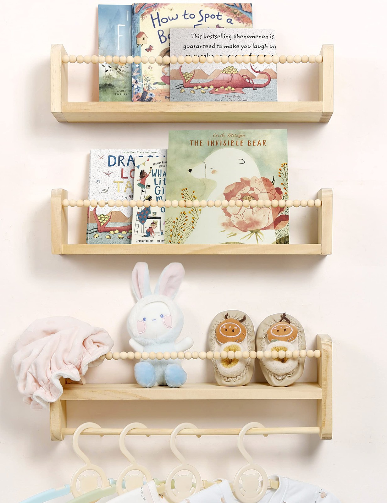 New Maxpeuvon Nursery Floating Shelves for Wall, Set of 3 Book Natural Wood Wall