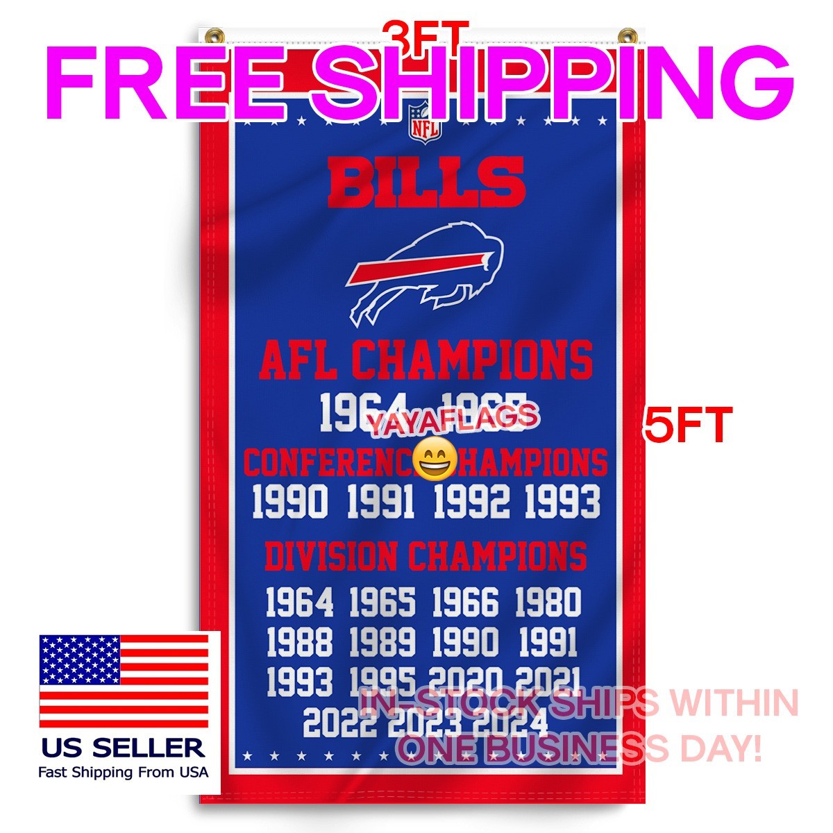 Buffalo Bills 3x5 ft Flag Banner NFL Football Champions Banner FREE Shipping