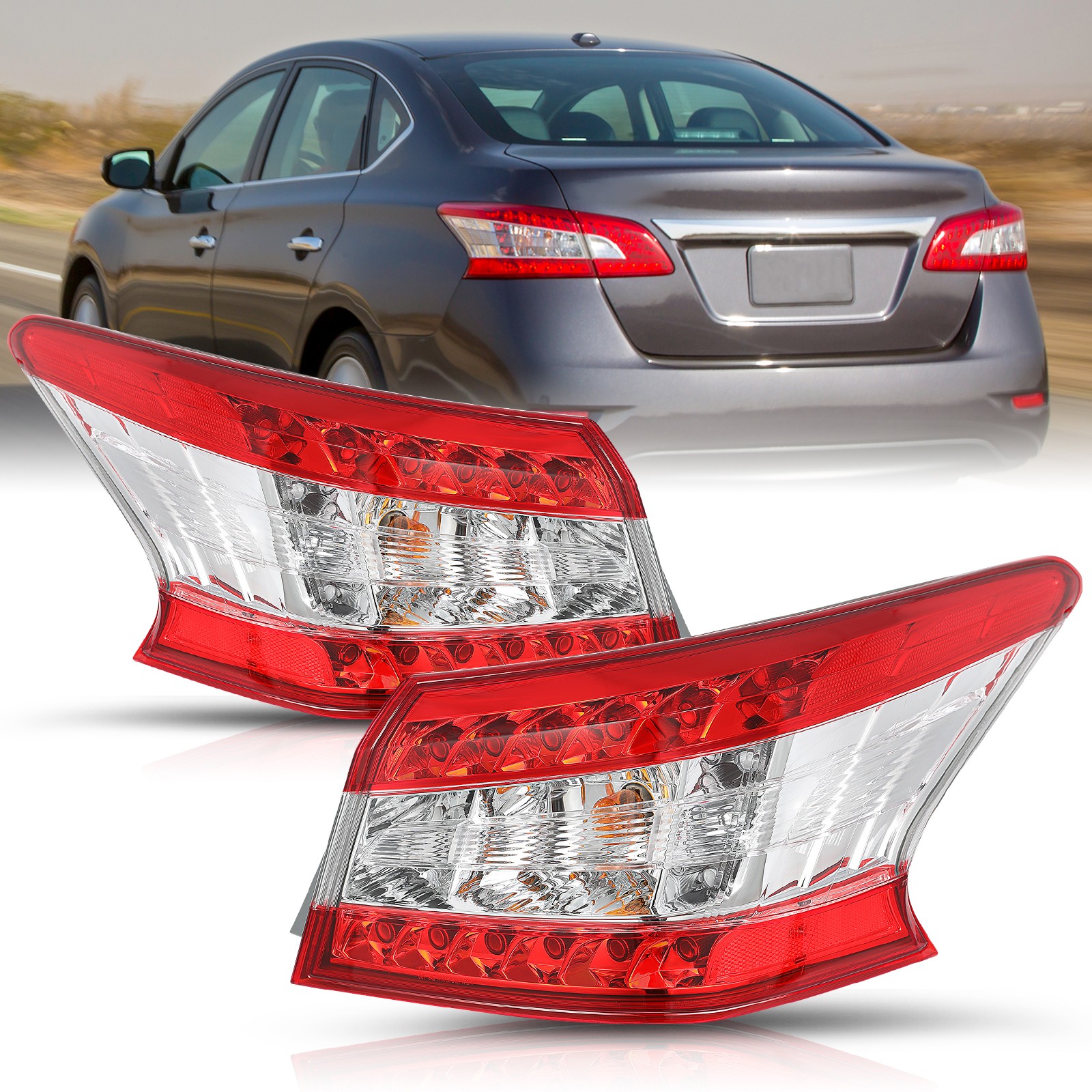 For 2013 2014 2015 Nissan Sentra LED Rear Outer Tail Light Brake Lamp Left+Right