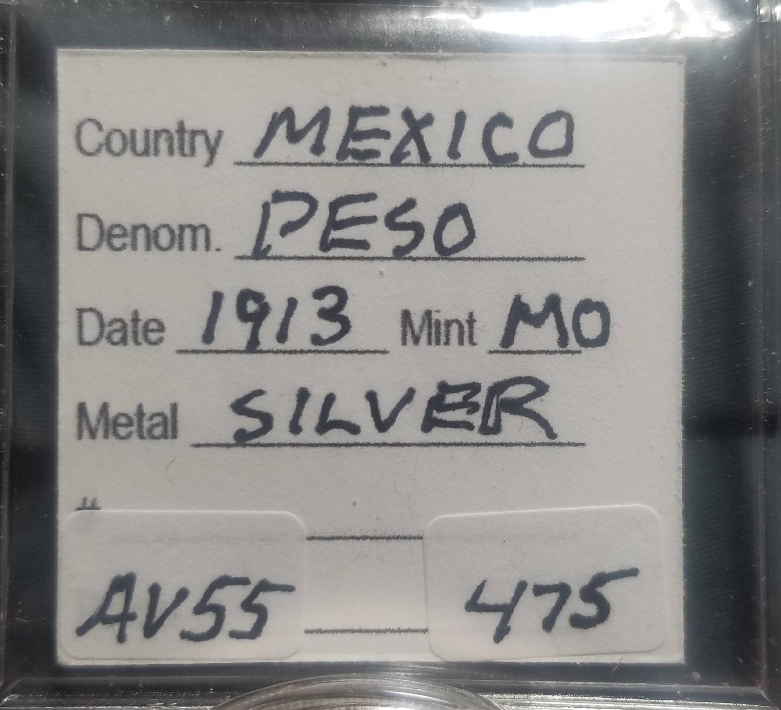 1913 MO MEXICO SILVER CABALITTO PESO AU+