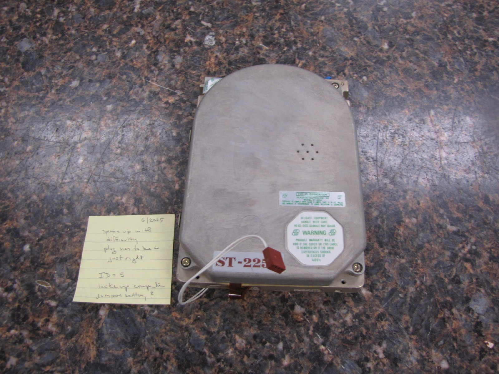 Vintage Seagate ST-225N Hard Disk Drive P/N: 50387-001 -Tested & Spins Up- HE48