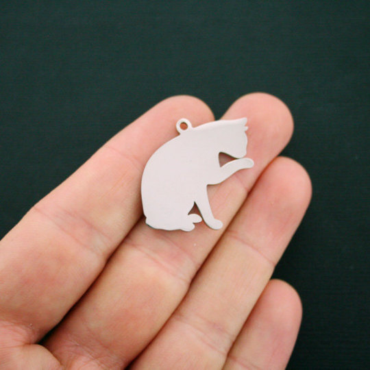 Cat Charms Stainless Steel Great As a Charm or For Stamping - MT445