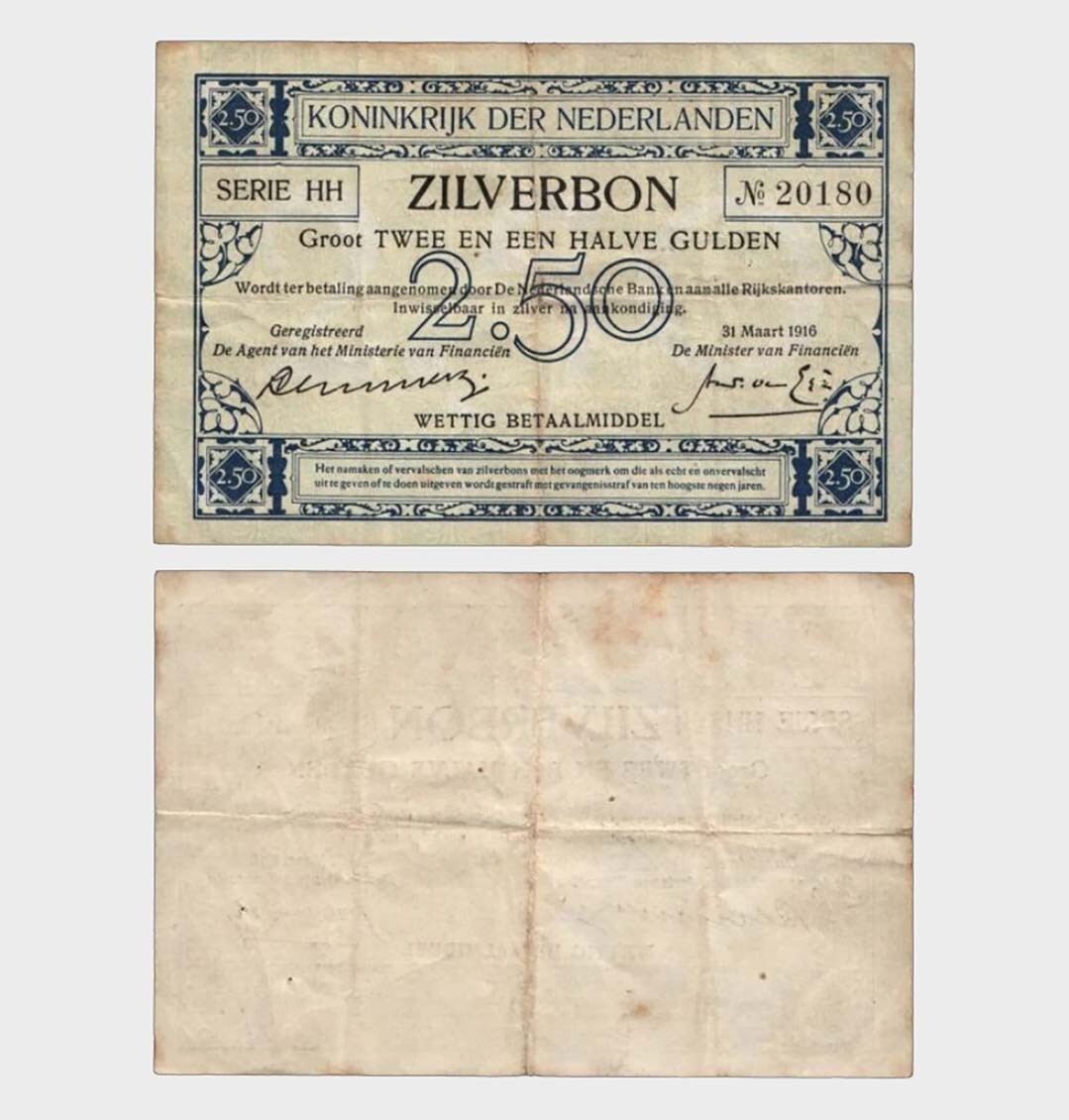 Netherlands - 1916 - 2.5 Gulden - "F-"  #CO6851