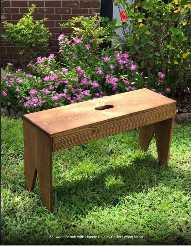 Primitive Entryway Mudroom Porch Plant Shoe Wood Bench with Handle Hole Brown