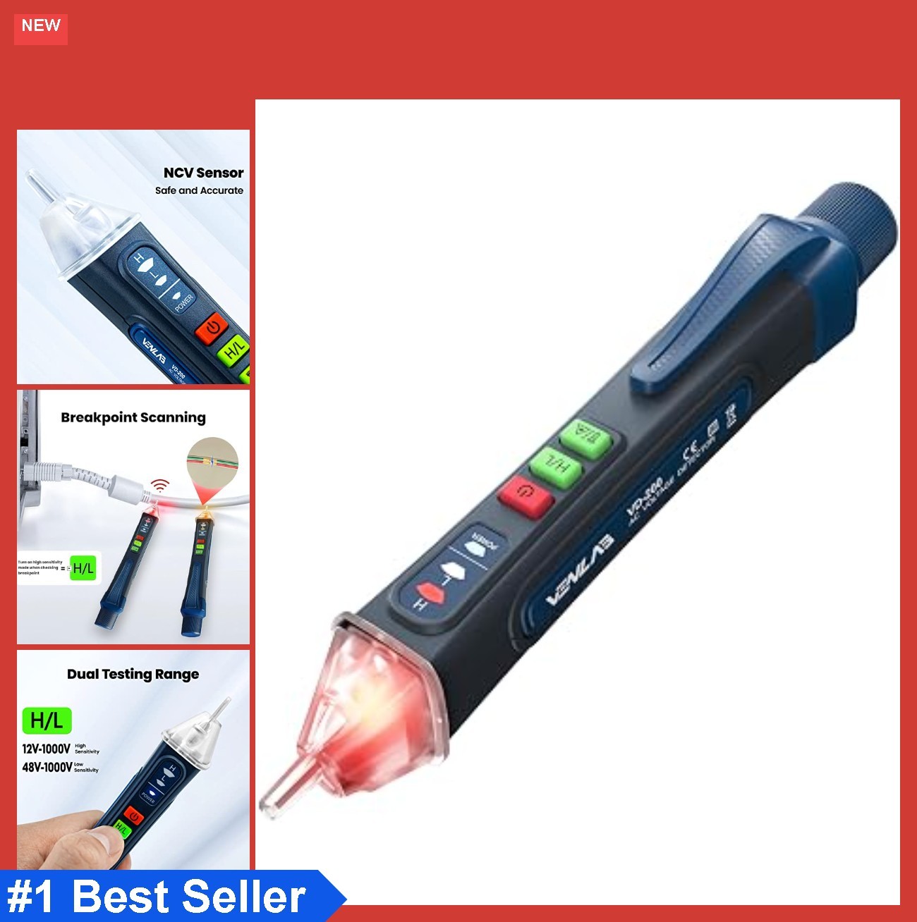 Non Contact Voltage Tester Dual Range 12V-1000V 48V-1000V Detector with Alarm