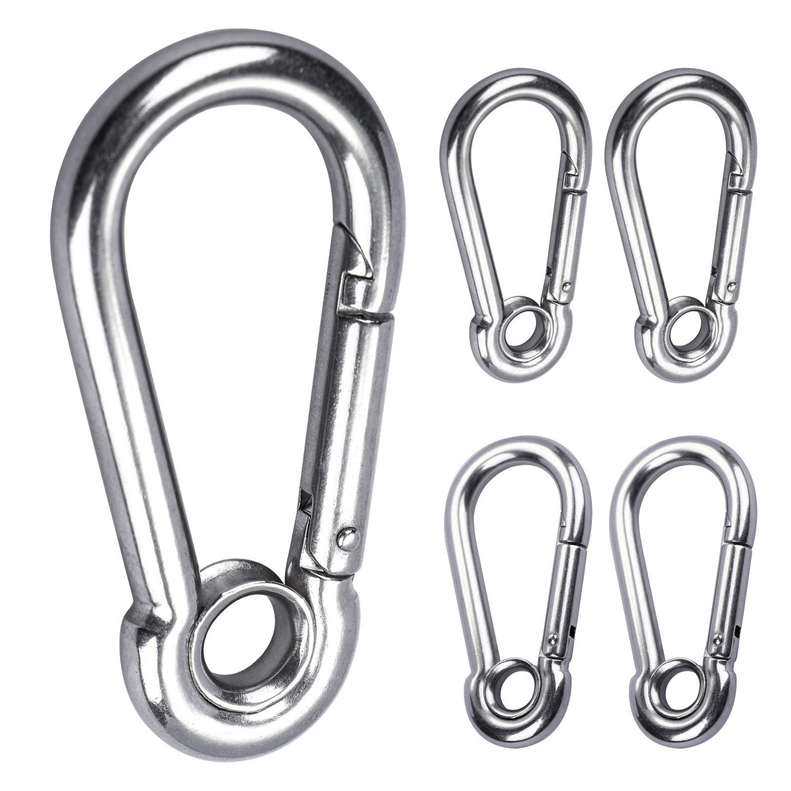5pcs 1/4'' Stainless Steel Carabiner Clip Spring Snap Hook Link with Eyelet 2...